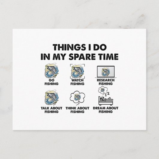 Carte Postale Amusant Pêcheur Aime 6 Choses Que Je Fais Dans Mon (Devant)