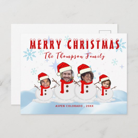 Carte Postale Amusant Photo Famille Snowman (Devant / Derrière)