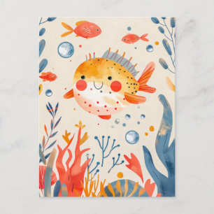 Carte Postale Amusant poisson-brousse près de Vibrant Reef