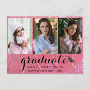 Carte Postale Amusant rose humide Peinture 3 Photo Graduation In