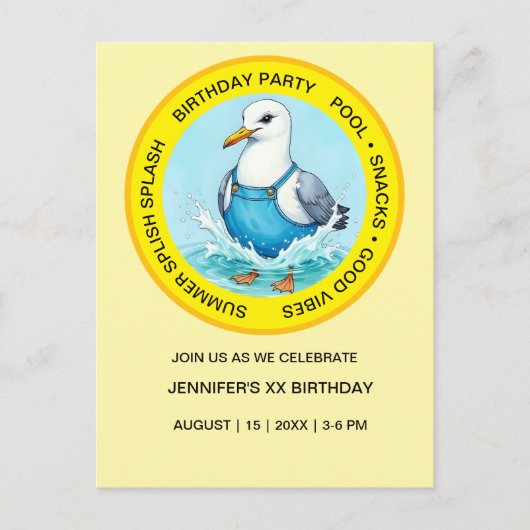 Carte Postale Amusant splash Étourneau d'été Fête à la piscine (Devant)
