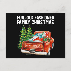 Carte Postale Amusant Vieux Mode Famille Camion de Noël Arbre