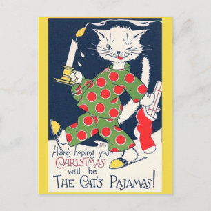 Carte postale amusante du chat de Noël du pyjama