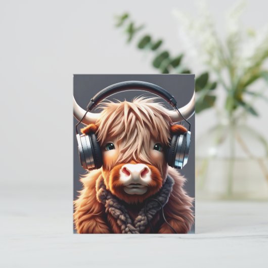 Carte Postale Amusante Écosse Highland Écoute De La Musique (Debout devant)