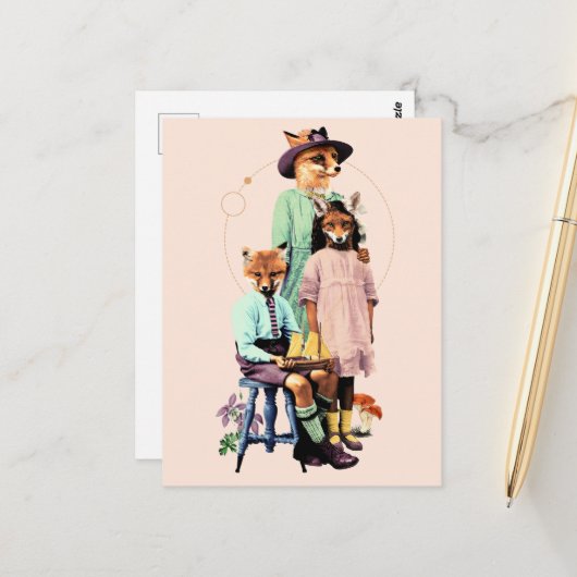 Carte Postale Amusante Famille Red Fox (Devant/Arrière en situation)