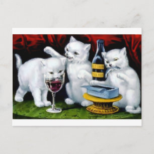 Carte Postale Amusante fête Vintage de chats avec du vin et des