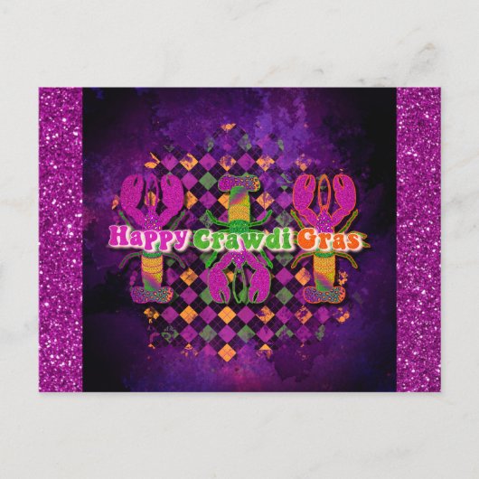 Carte Postale Amusante Mardi Gras Crawfish Purple (Devant)