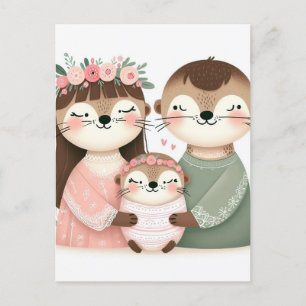 Carte Postale Amusante Mignonne Famille de Otter Cartoon