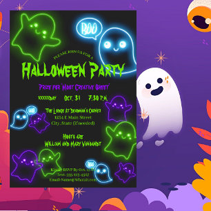 Carte Postale Amusants Neon Green Ghosts Halloween Fête Invitati