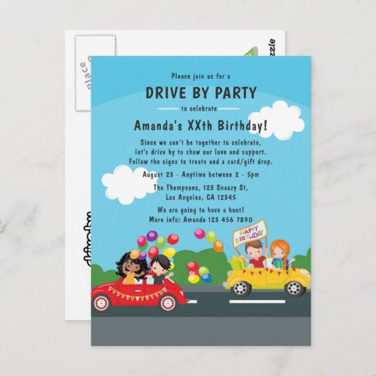 Carte Postale Amusement Drive By Birday Parade Party (Devant / Derrière)
