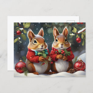 Carte Postale Amusement festif avec de mignons écureuils de Noël