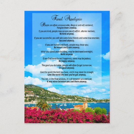 Carte Postale Analyse finale : "Faites-le de toute façon" (Devant)