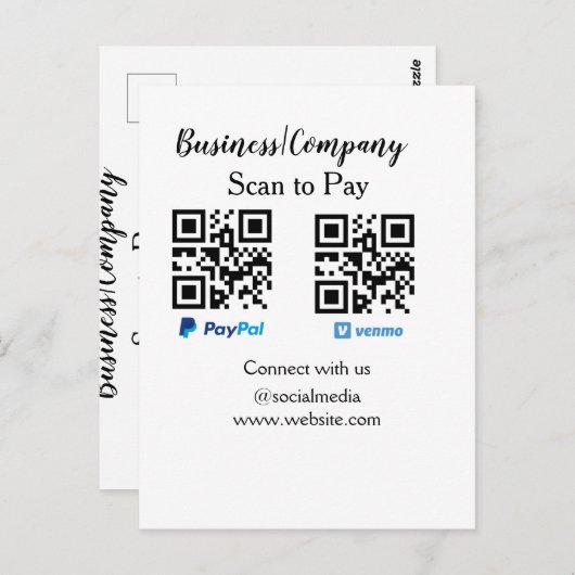 Carte Postale Analyser pour payer q r code paypal venmo ajouter  (Devant / Derrière)