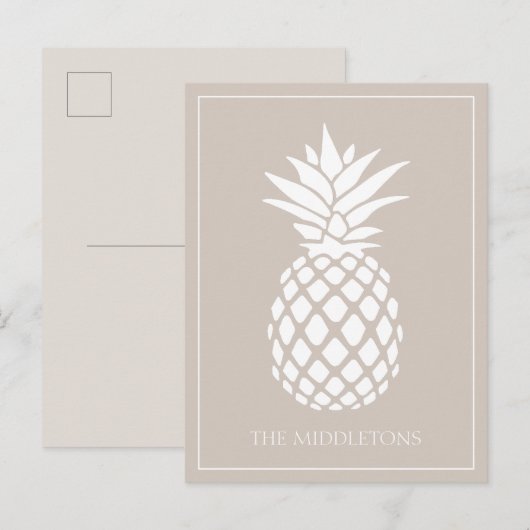 Carte Postale Ananas blanc chic sur fond beige (Devant / Derrière)