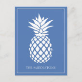 Carte Postale Ananas blanc chic sur fond bleu (Devant)