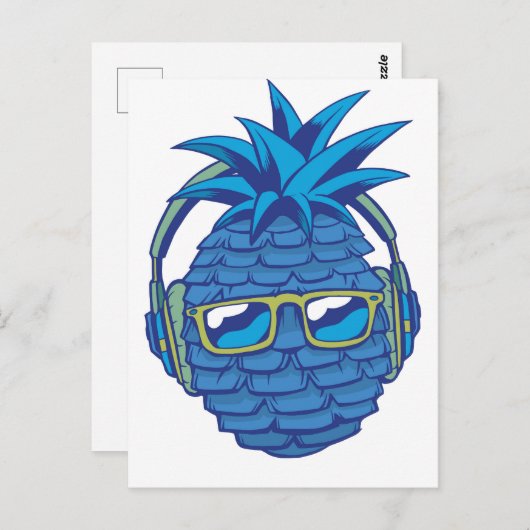 Carte Postale Ananas bleu cool (Devant / Derrière)