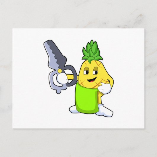 Carte Postale Ananas comme coiffeur avec ciseaux et razor (Devant)