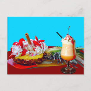 Carte Postale Ananas et crème glacée avec un smoothie de fruits