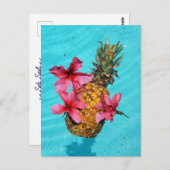 Carte Postale Ananas flottant et Hibiscus (Devant / Derrière)