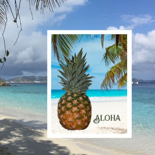 Carte Postale Ananas, Plage de sable blanc, Palmier, Ciel Bleu