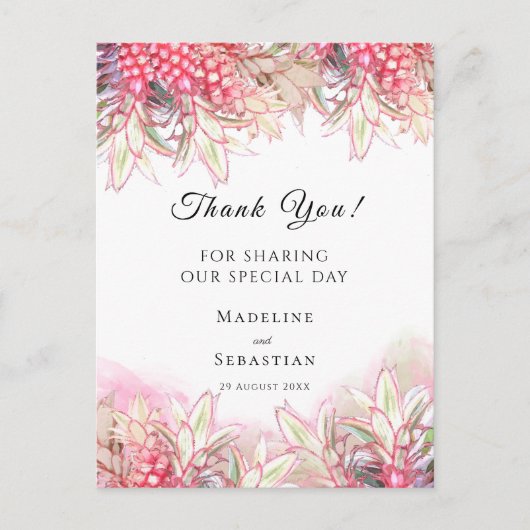 Carte Postale Ananas rose exotique Merci Mariage roux (Devant)