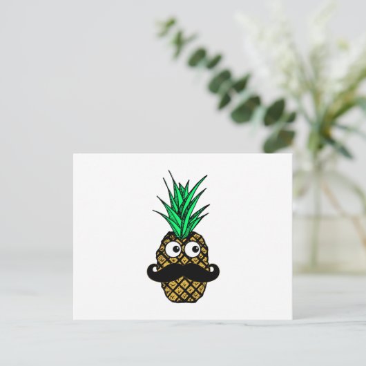 Carte Postale Ananas Tropical drôle avec Googly Eyes Moustache (Debout devant)