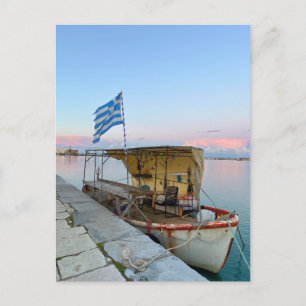 Carte Postale Ancien bateau de pêche drapeau grec Zakynthos Grèc