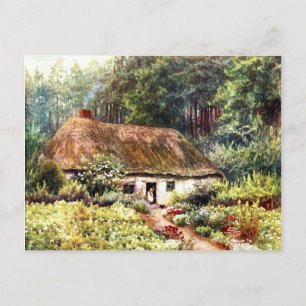 Carte Postale Ancien chalet victorien Vintage Bois Aquarelle