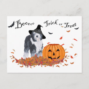 Carte Postale Ancien chien de berger anglais Halloween
