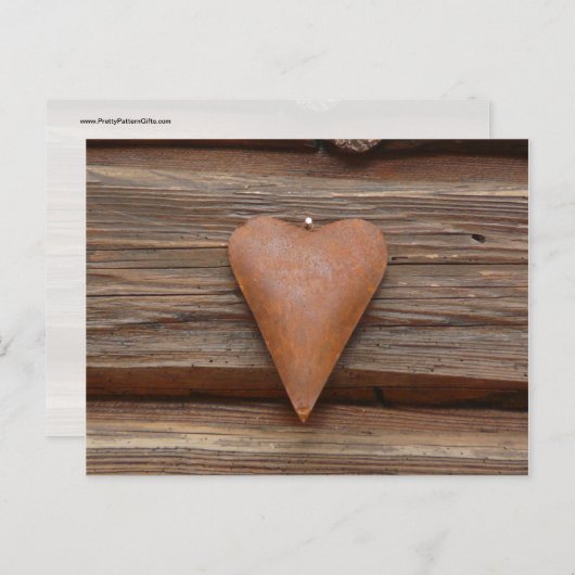 Carte Postale Ancien coeur rustique sur bois de Cabine (Devant / Derrière)