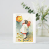 Carte Postale Ancien Halloween, fille et Jack-o'-lanterne (Debout devant)