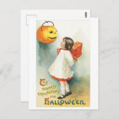 Carte Postale Ancien Halloween, fille et Jack-o'-lanterne (Devant / Derrière)