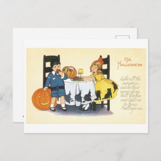Carte Postale Ancien Halloween, garçon & fille (Devant / Derrière)