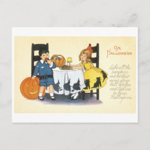 Carte Postale Ancien Halloween, garçon & fille