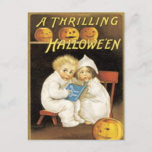 Carte Postale Ancien Halloween Ghost Story Enfants