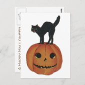 Carte Postale Ancien Halloween Jack-O-Lantern & Chat noir (Devant / Derrière)
