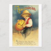 Carte Postale Ancien Halloween, le garçon fait Jack-o-lanterne (Devant)