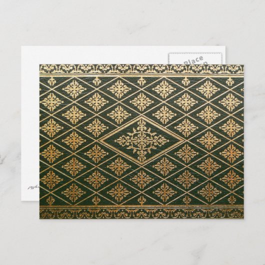 Carte Postale Ancien livre en cuir couverture Vert et or (Devant / Derrière)