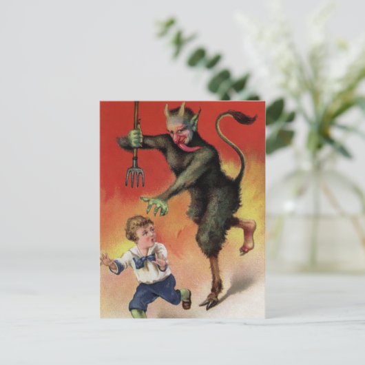 Carte Postale Ancien Mal Krampus Attaquant (Debout devant)