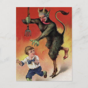 Carte Postale Ancien Mal Krampus Attaquant
