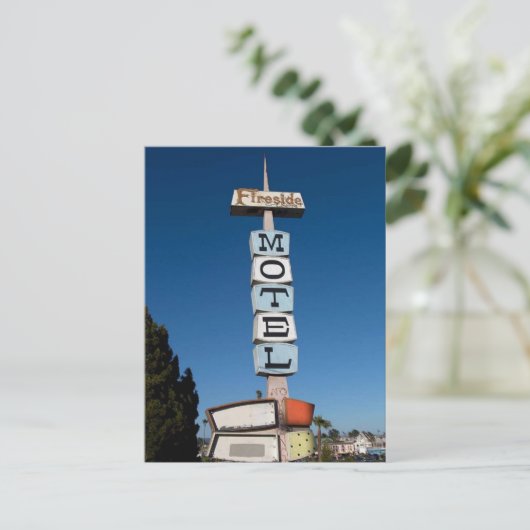 Carte Postale Ancien panneau pour Fireside Inn Motel, Père Noël (Debout devant)