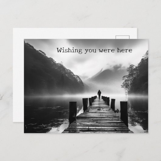 Carte Postale Ancien quai sur le lac B&W photo (Devant / Derrière)