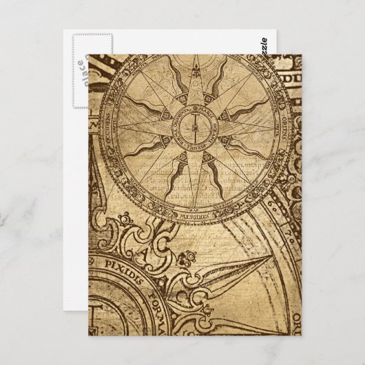 Carte Postale Ancien Rose Compass (Devant / Derrière)