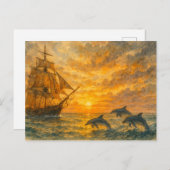 Carte Postale Ancien Sunset de navire (Devant / Derrière)