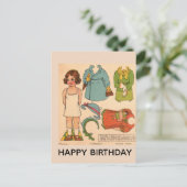 CARTE POSTALE ANCIENNE ANNIVERSAIRE FILLE POUPÉE D (Debout devant)