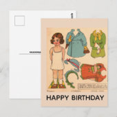 CARTE POSTALE ANCIENNE ANNIVERSAIRE FILLE POUPÉE D (Devant / Derrière)