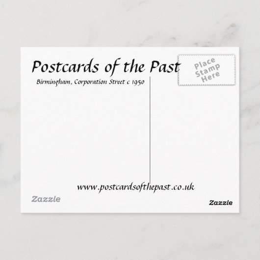 Carte postale ancienne, Birmingham, Corporation St (Dos)