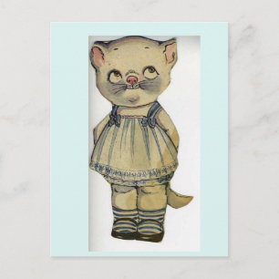 CARTE POSTALE ANCIENNE CHAT POUPÉE EN PAPIER MIGNO