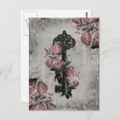 Carte Postale Ancienne clé et Rose (Devant / Derrière)