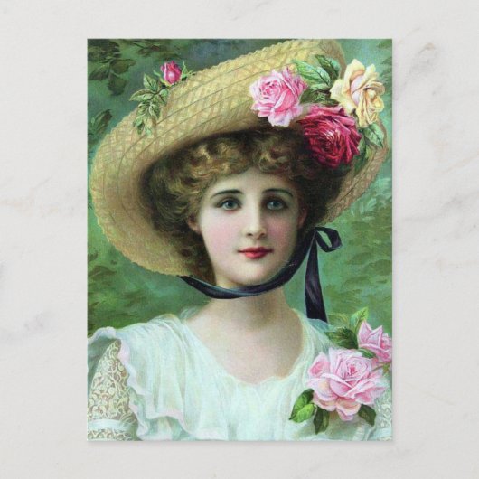 Carte postale ancienne - Dame avec un chapeau (Devant)